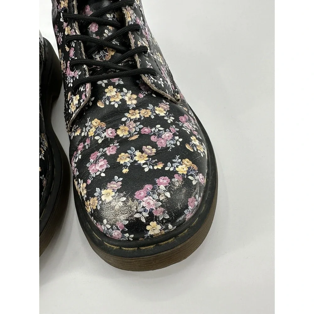 Dr Marten's Combat Boot Youth Girl Delaney‎ Black Flower Print Size US 3 UK 2